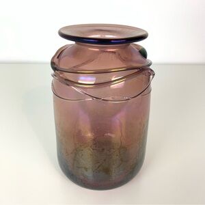 Signed Handblown Glass Vase La Mailloche Beauport Purple Irridescent Vtg Retired